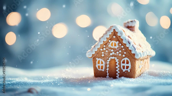 Obraz Warm Christmas gingerbread house background