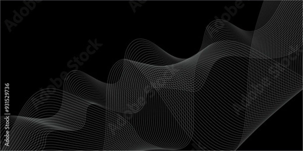 Fototapeta : Abstract black background with whit line. Modern template abstract design flowing particles digital frequency track equalizer. abstract wave line for banner, wallpaper background with wave design