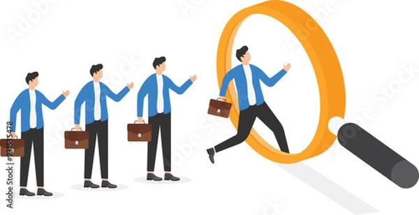 Fototapeta managers in business suits running in magnifier,
