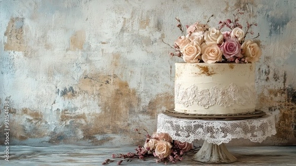 Obraz A muted birthday backdrop with antique lace and vintage charm