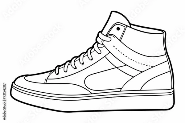 Fototapeta sketch line art, shoes icon, boots icon line art vector