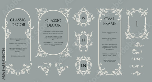 Fototapeta Collection of decorative elements. Oval frames and monograms.