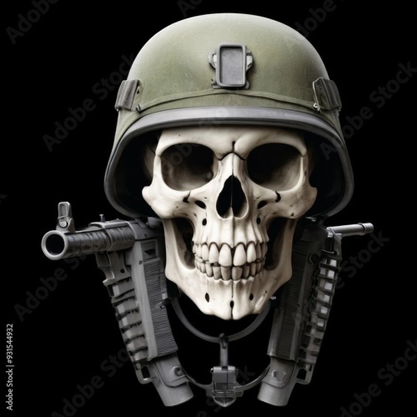 Obraz Skull with military helmet and rifle
