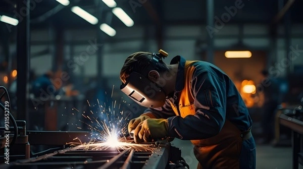 Fototapeta welder in fectory. generative.ai