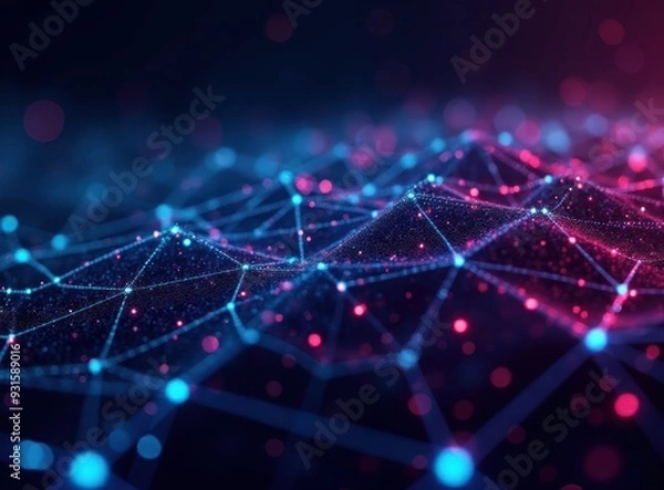 Fototapeta Tech background featuring a glowing network design. Modern backdrop design for banners and posters. Generative AI