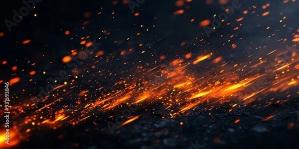 Obraz Bright orange sparks flying through a dark space creating a dynamic and fiery effect Ideal for industrial themes energy visuals or creative designs
