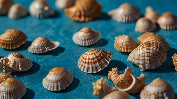 Fototapeta Panoramic view of starfish and seashells isolated on transparent background. Seashell for you design. generative.ai