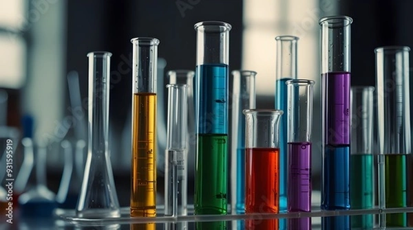 Fototapeta close up of young male scientist with flask making test or resean. generative.ai