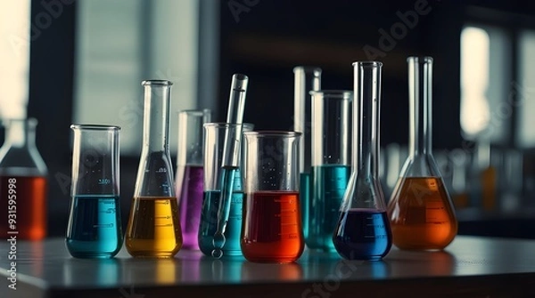 Fototapeta close up of young male scientist with flask making test or resean. generative.ai