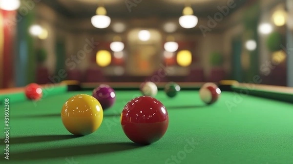 Fototapeta 3D Cartoon Snooker Scene with Player and Balls