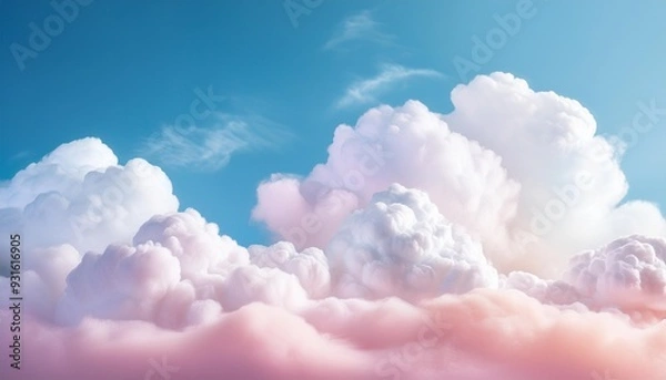 Fototapeta white fluffy clouds on dreamy pastel colored sky