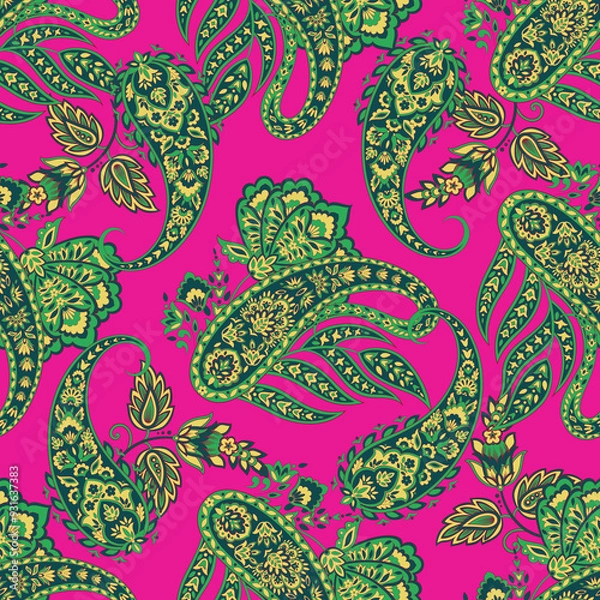 Fototapeta Floral fabric background with paisley ornament. Seamless pattern