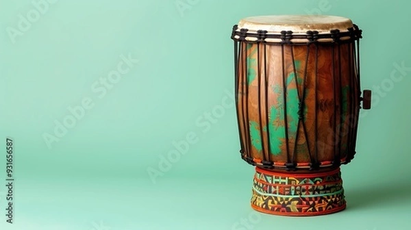 Fototapeta Colorful drum on light green background