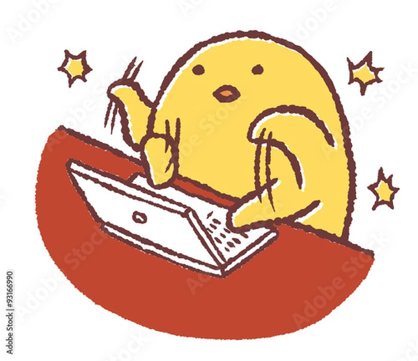 Fototapeta キーボードを叩くヒヨコ