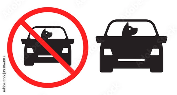Obraz Caution no dog inside in a hot car or parking in the sun. Warning of possible danger of overheating from animals. No dog in hot vehicle. Vector illustration