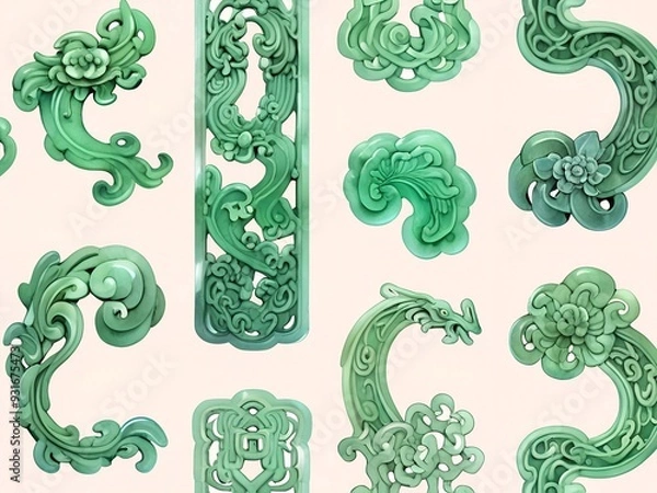 Fototapeta zhongqiu jade rabbit patterns, AI generated
