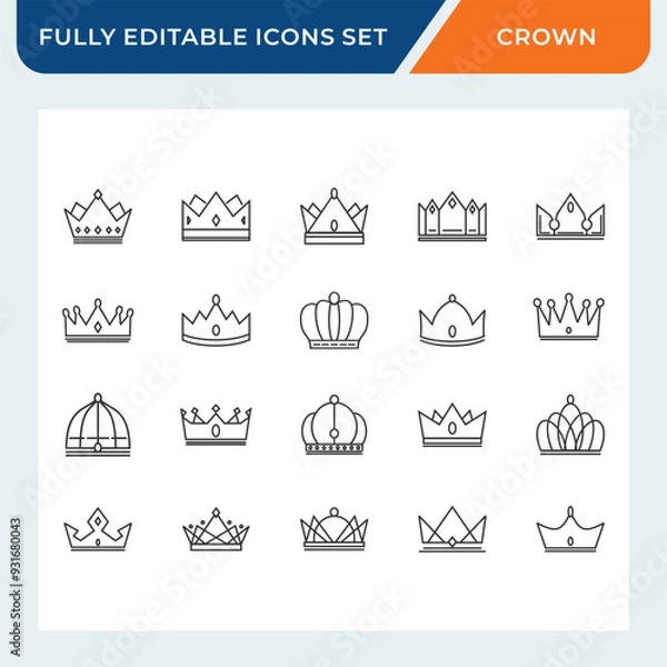 Obraz crown abstract line icon set with editable stroke vector.