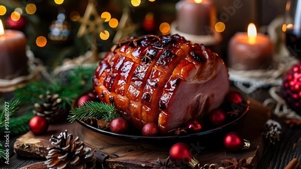 Obraz glazed ham with cloves served for holiday dinnerglazed ham with cloves served for holiday dinner