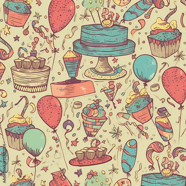 Fototapeta Birthday party time seamless pattern vector image