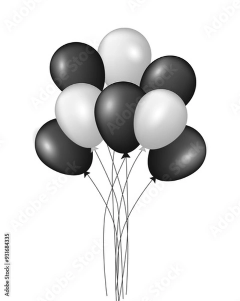 Fototapeta Black grey balloons isolated on white. Party design elements.
