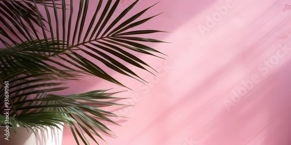 Obraz Palm Leaf Against Pink Wall