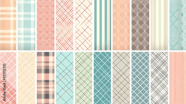 Fototapeta Plaid pattern seamless ornate set pastel color vector image