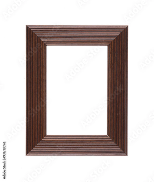 Fototapeta dark brown wooden rectangular frame isolated on white background