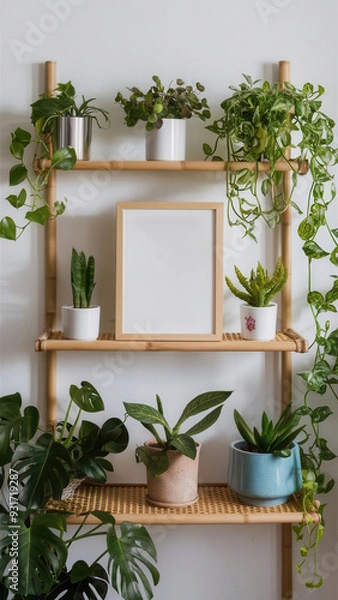 Fototapeta Frame mockup with floral accents in a minimalist and elegant home interior setting