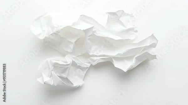 Fototapeta A crumpled piece of white paper on a white background.