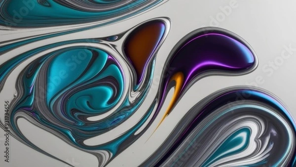 Fototapeta Abstract Swirling Liquid Pattern in Teal, Purple, and Orange