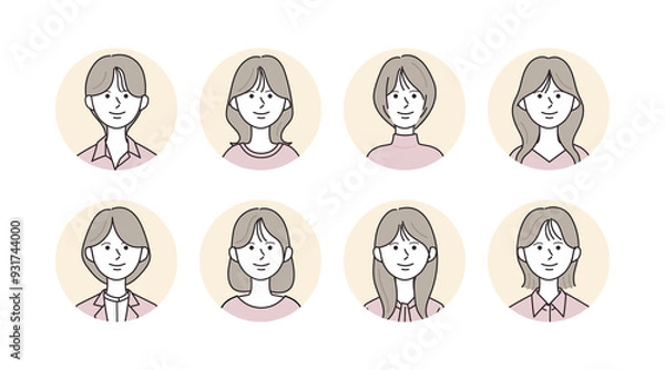 Fototapeta 様々な女性のアイコンイラストセット