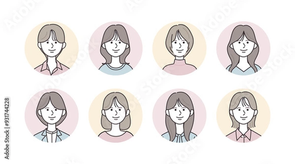 Fototapeta 様々な女性のアイコンイラストセット