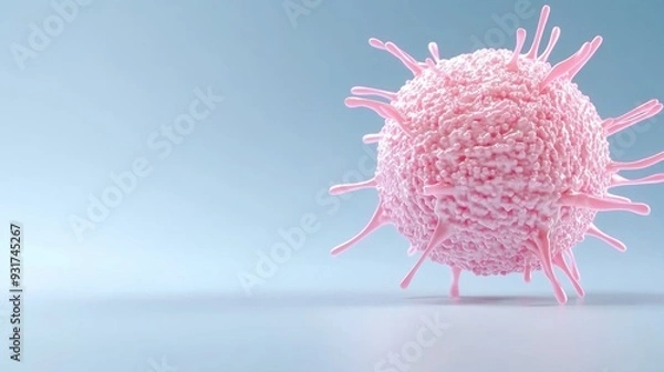Obraz Intricate 3D rendering of a T cell against a soft blue backdrop showcasing its structure and details