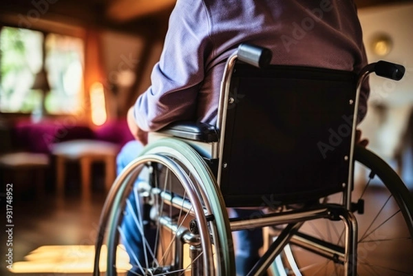 Obraz An elderly person in a wheelchair close up