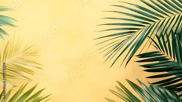 Fototapeta Abstract palm leaves with gradient effects on a pastel yellow background