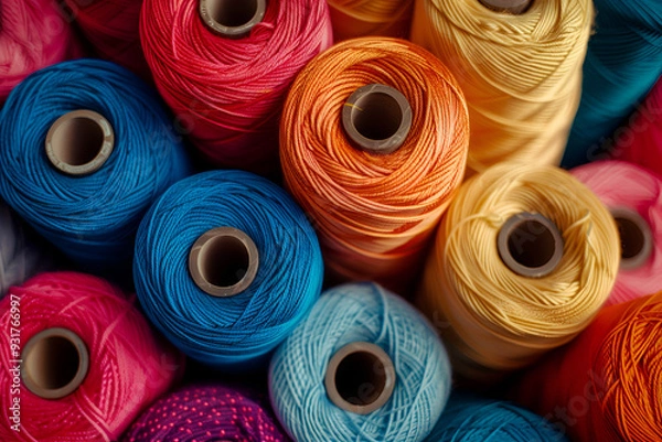 Obraz Assorted colorful spools of thread neatly arranged
