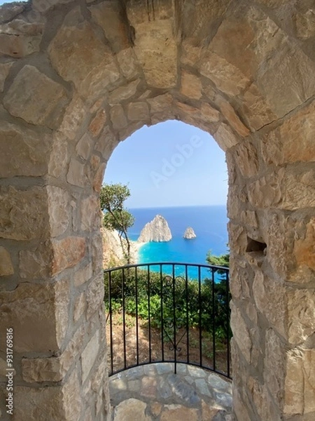 Fototapeta Beautiful ocean view through open window