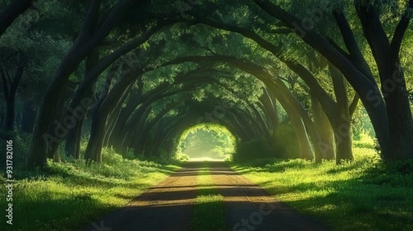 Obraz Enchanting country road with pine trees arching overhead