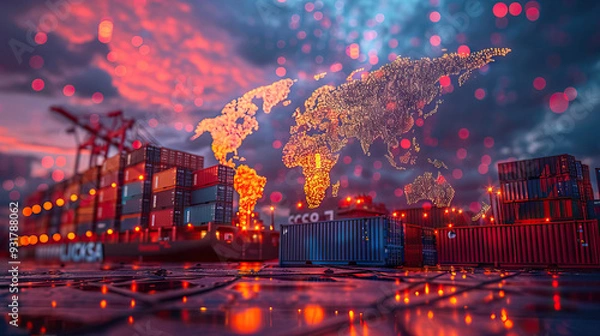 Fototapeta Global container logistics and mapping