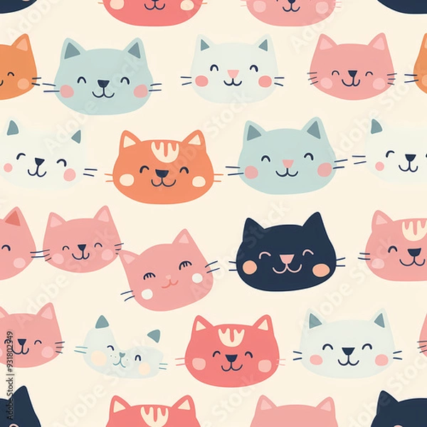 Fototapeta colorful cute cat pattern background