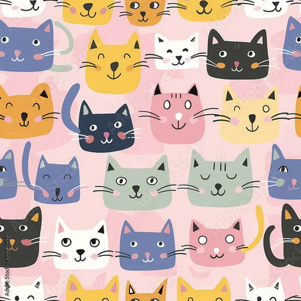 Fototapeta colorful cute cat pattern background