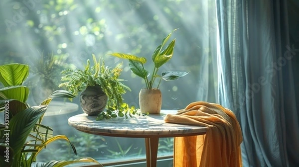 Fototapeta Interior floor-to-ceiling window balcony view