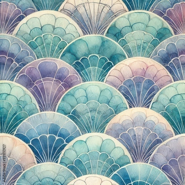 Fototapeta A mesmerizing pattern of colorful scalloped shapes in soothing hues, perfect for artistic projects and design inspiration.