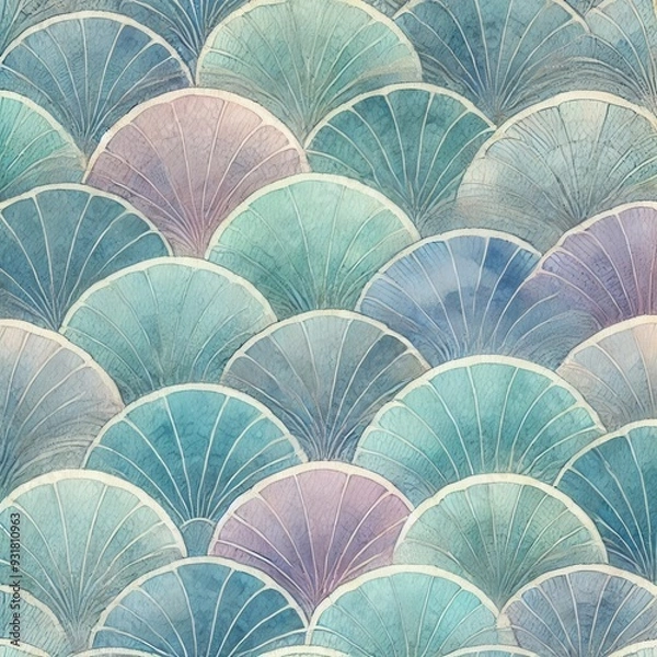 Fototapeta A serene pattern of overlapping fan shapes in soft pastel colors, ideal for backgrounds and decorative designs.