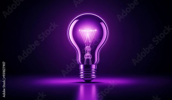 Fototapeta Purple holographic glowing lightbulb with copy space.