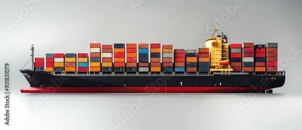 Fototapeta Vibrant cargo ship container layout
