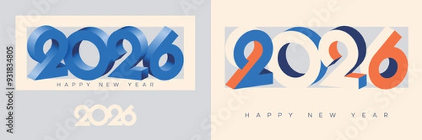 Fototapeta 2026 new year with number on art wall concept. Happy new year 2026 modern art banner template. 2026 new year art number on page paper