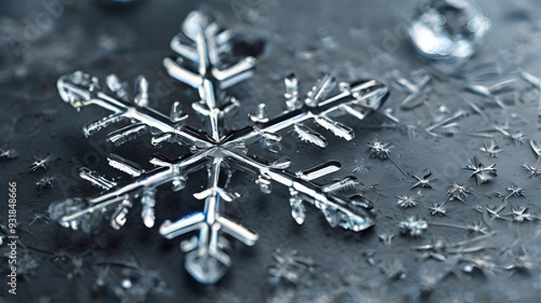 Obraz crystalline snowflakes delicately resting on a thin layer of ice