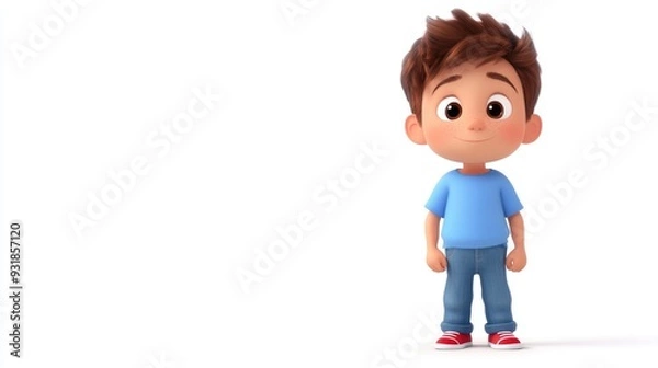 Fototapeta One year old cartoon boy standing on floor in a 3D style isolated on white