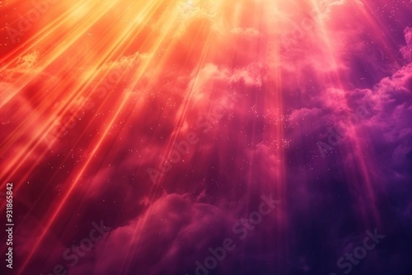 Fototapeta Abstract sky with bright light beams and clouds.